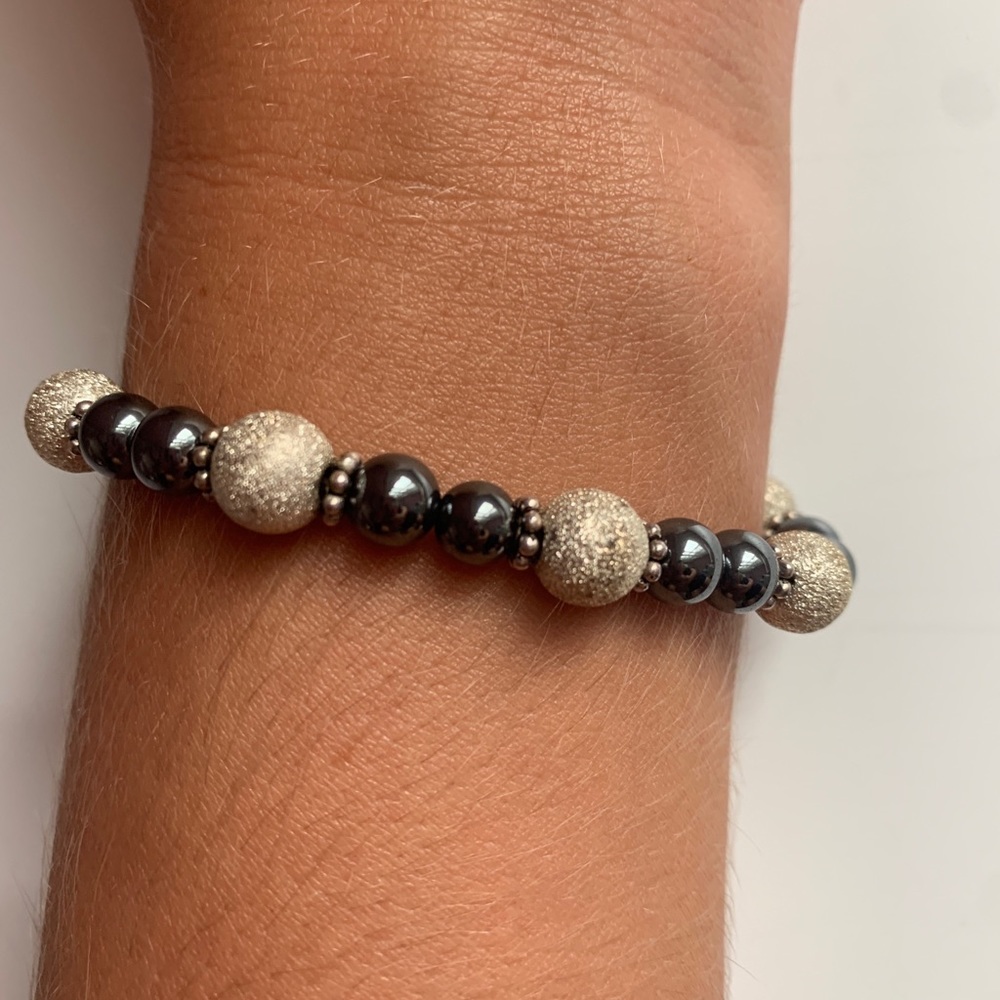 Silver and black beaded bracelet